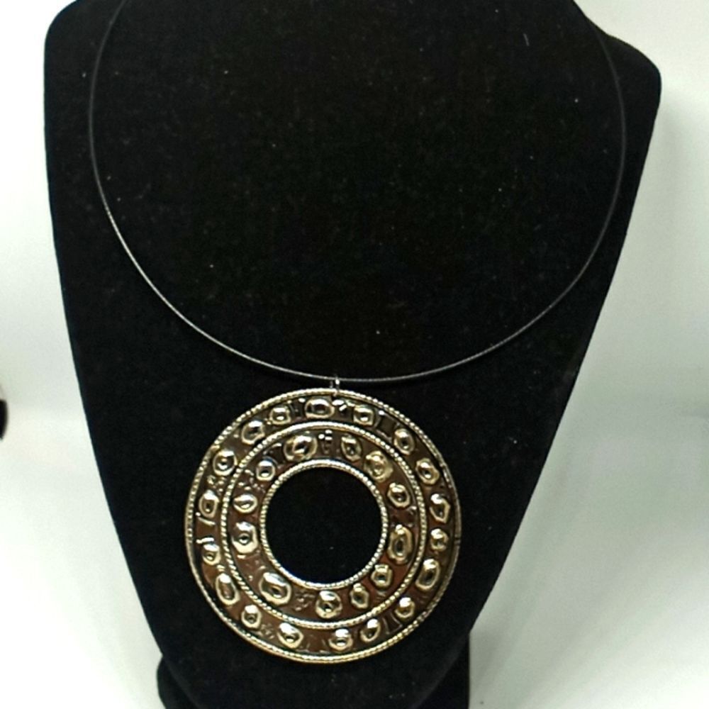 Upcycle Silver Warrior/ Ethnic like medallion Statement black choker necklace